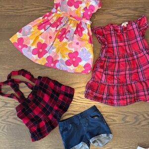 Colorful Floral and Plaid Dresses with Denim Shorts Set